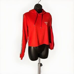 Guess Women's Los Angeles‎ Crop Hoodie Size XS Red Stripes Guess